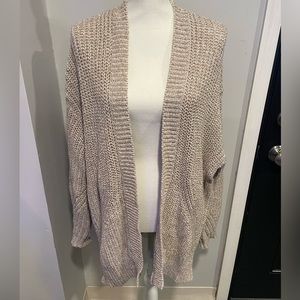 Oversized Chunky Knit Open Front Long Line Neutral Cardigan in Oatmeal (1X)